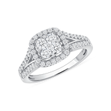 .85 CT. T.W. Ladies Cushion Diamond Cluster Center & Split Sides Ring
