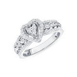 1/2 CT. T.W. Ladies Diamond Heart Cluster Halo & Fancy Sides Ring