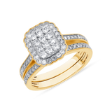 9/10 CT. T.W. Ladies Rectangular Diamond Cluster Halo Diamond Wedding Set