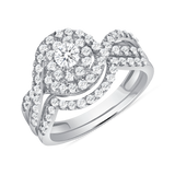 1 CT. T.W. Ladies Round Diamond Halo Xing Sides Diamond Wedding Set