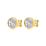3/20 CT. T.W. Two-Tone Round Cluster Bezeled Diamond Earrings