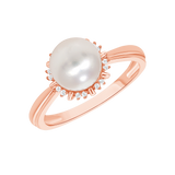 Ladies Pearl Center & Diamond Halo Ring