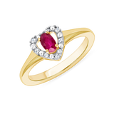 Ladies Oval Ruby & Diamond Heart Halo Ring