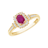 Ladies Oval Ruby & Baguette Halo Diamond Ring
