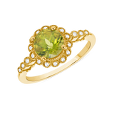 Ladies Beveled Peridot & Floral Diamond Halo Ring