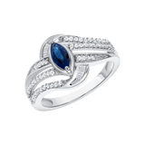 Ladies Marquise Sapphire & Split Diamond Rows Ring