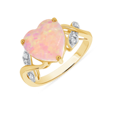 Ladies Heart Shape Opal & Diamond Ring