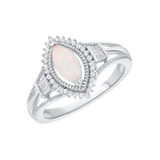 Ladies Marquise Opal & Diamond Halo Sides Ring