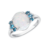 Ladies Oval Opal, Blue Topaz, & Diamond Ring