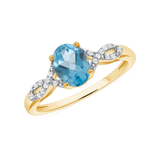 Ladies Oval Blue Topaz & Crossing Diamond Sides Ring