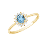 Ladies Oval Blue Topaz Ring & Diamond Floral Halo Ring