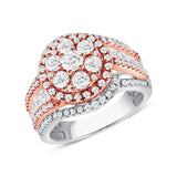 2 CT. T.W. Fancy Ladies Two -Tone Round Cluster Halo & Curved Row Sides Diamond Ring