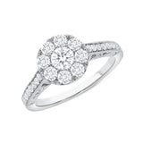 1 CT. T.W. Ladies Designer Round Diamond Cluster & Sides Ring