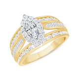 1-1/2 CT. T.W. Fancy Ladies Marquise w/Halo & Split Baguette Sides Diamond Ring