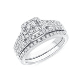 .45 CT. T.W. Ladies Square Cluster Halo & Multi-Sides Diamond Wedding Set