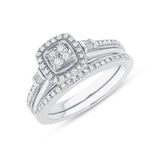 1/3 CT. T.W. Ladies Cushion Cluster Halo & Baguette Sides Diamond Wedding Set