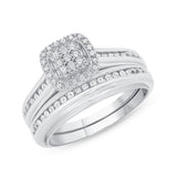 1/3 CT. T.W. Ladies Square Cluster Cushion Halo & Channel Sides Diamond Wedding Set