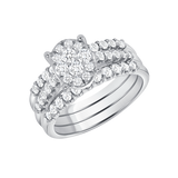 1-3/20 CT. T.W. Ladies Oval Cluster & Multi-Row Diamond Wedding Set