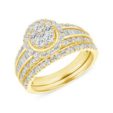 1-1/2 CT. T.W. Ladies Fancy Round Cluster Halo & Baget Diamond Wedding Set