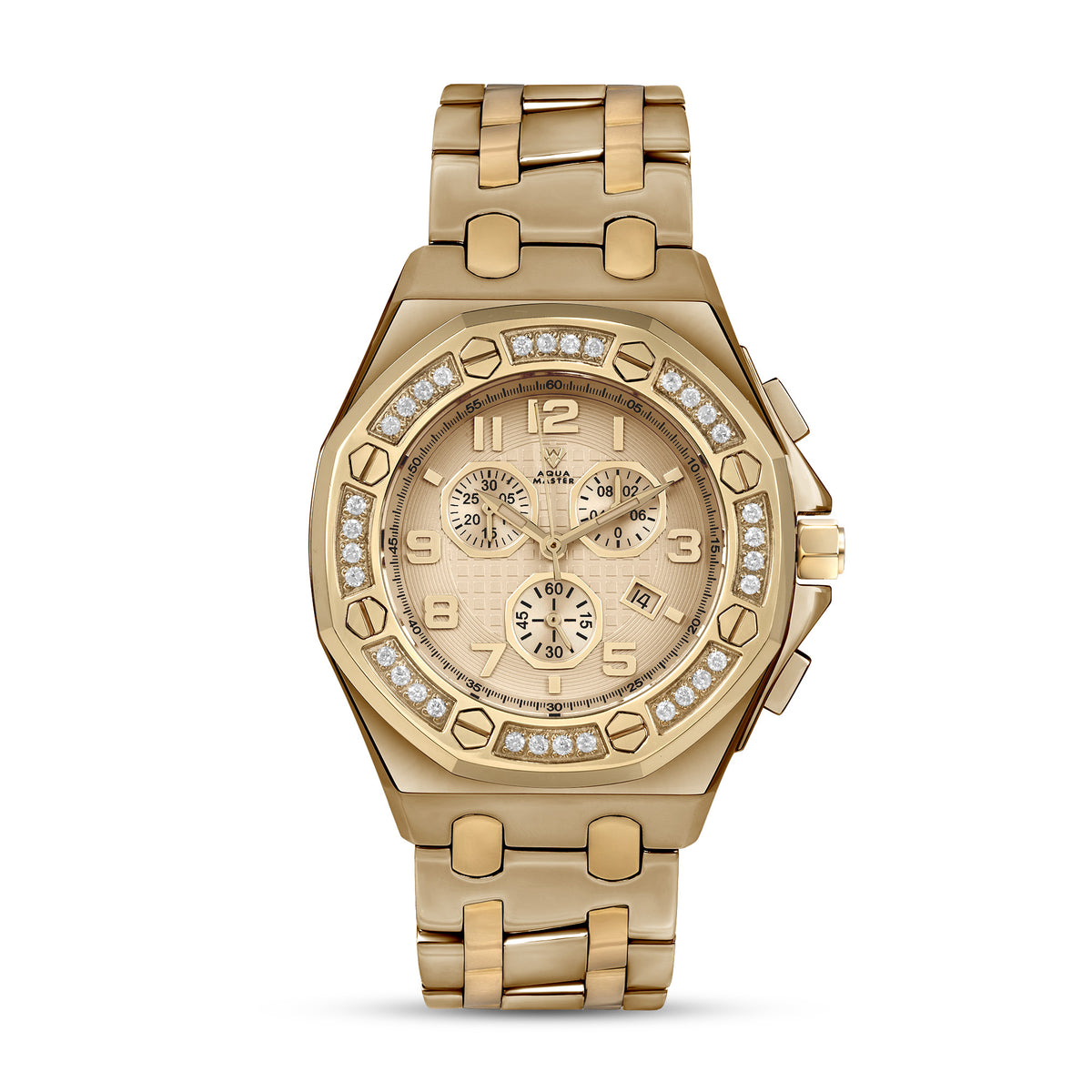 Gold-Tone Cuff-Style Chronograph-Style Watch with Rhinestone Bezel 550-06070.jpg?v=1701815791&  main image 4