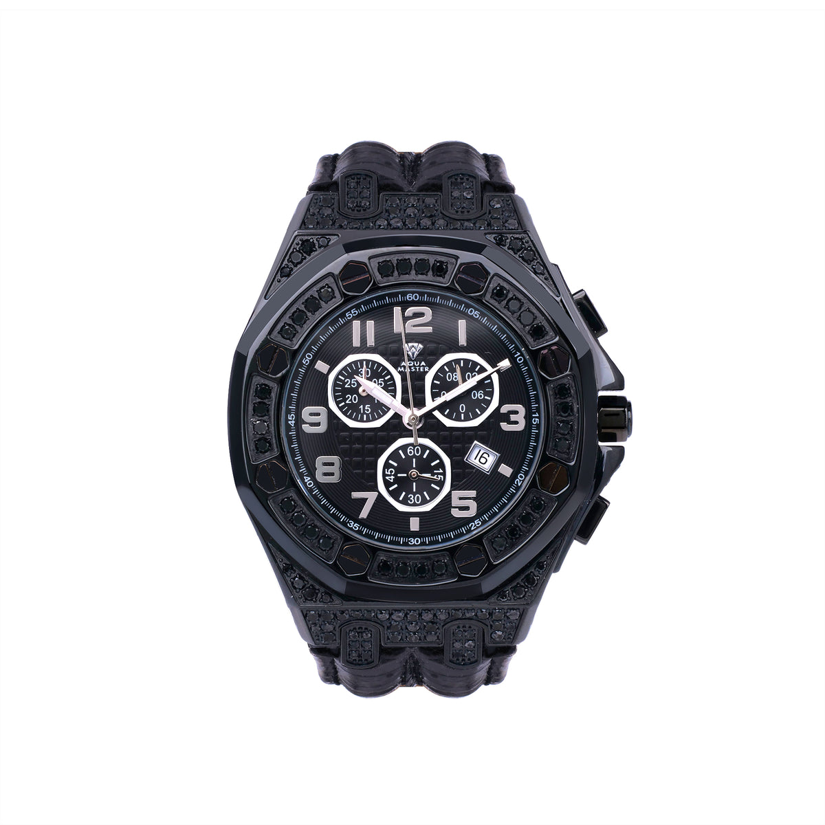 Aqua Master Men\'s Chronograph Diamond Watch Tonneau Case MOP Sub-Dials, Black Gents Aqua Master 1-1/2 CT. T.W. Stainless-Steel Fashion  main image 3