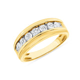 1 CT. T.W. Gents 7-Diamond Ribbed Side Channel Band