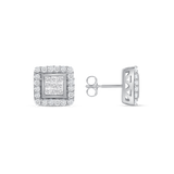 1 CT. T.W. Fancy Princess Square & Halo Diamond Earrings