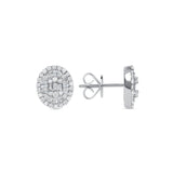 Ladies Round and Baguette Diamond Oval Shaped Stud Earrings