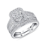 1-1/4 CT. T.W. Ladies Rectangle Halo & Baguette Diamond Wedding Set