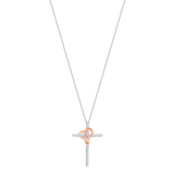 3/20 CT. T.W. Fancy Two-Tone Diamond Cross w/Open Heart Pendant