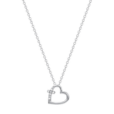 Ladies Polished Heart & Diamond Cross Pendant Necklace