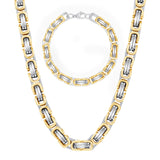 Two Tone Necklace & Bracelet Byzantine Link Chain Set