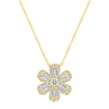 1 CT. T.W. Ladies Designer Snowflake with Round Center & Baget Diamond Flake Pendant