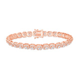 Ladies Designer Rose Tone Round White Topaz with Halo Link Tennis Bracelet