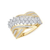 1/2 CT. T.W. Ladies Double Curved Row & Baguette Sides Diamond Cocktail Ring