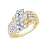 1/2 CT. T.W. Ladies Double Raised Row & Baguette Diamond Cocktail Ring
