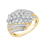 1/2 CT. T.W. Triple Raised Diamond Row & Baget Cocktail Ring