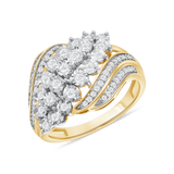 1/2 CT. T.W. Ladies 3-Raised Row Top & Split Sides Diamond Cocktail Ring