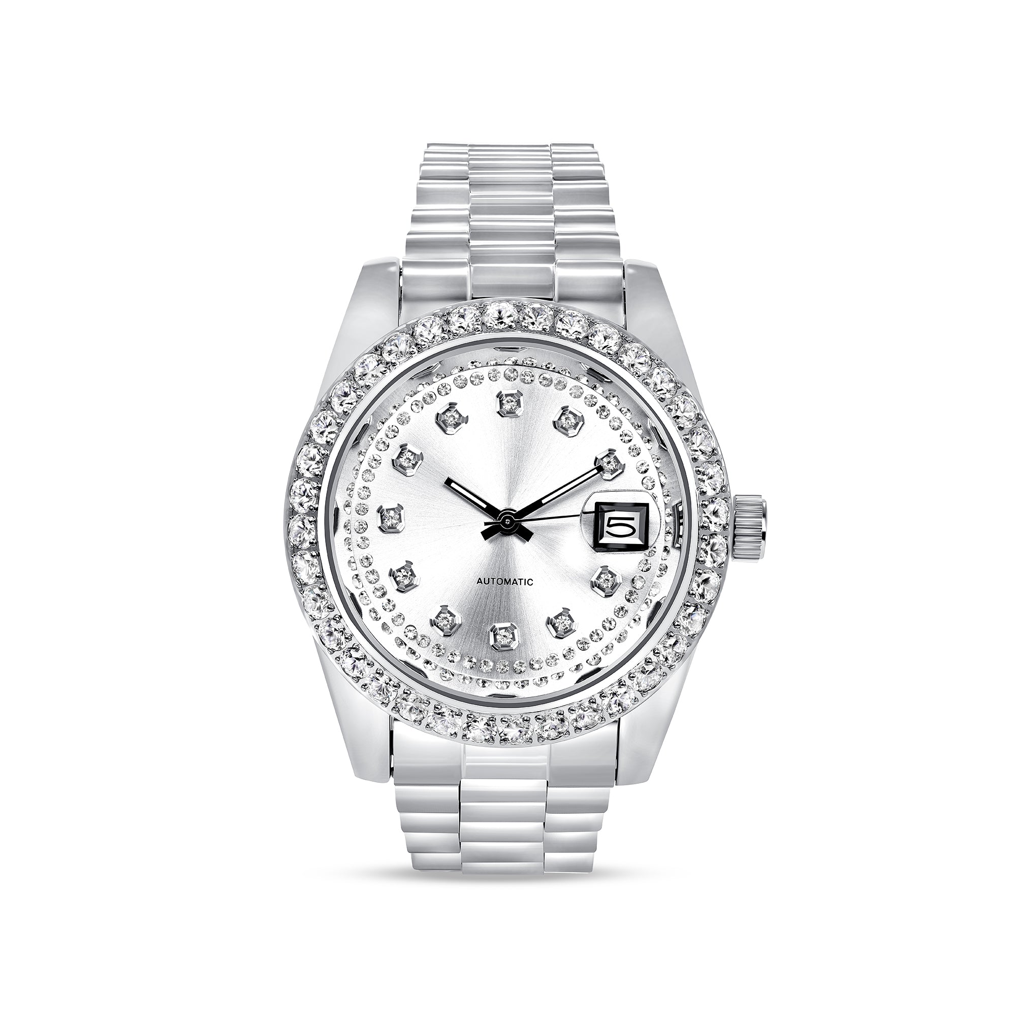 Gents Ice Culture White Zircon Stainless Automatic Designer Watch