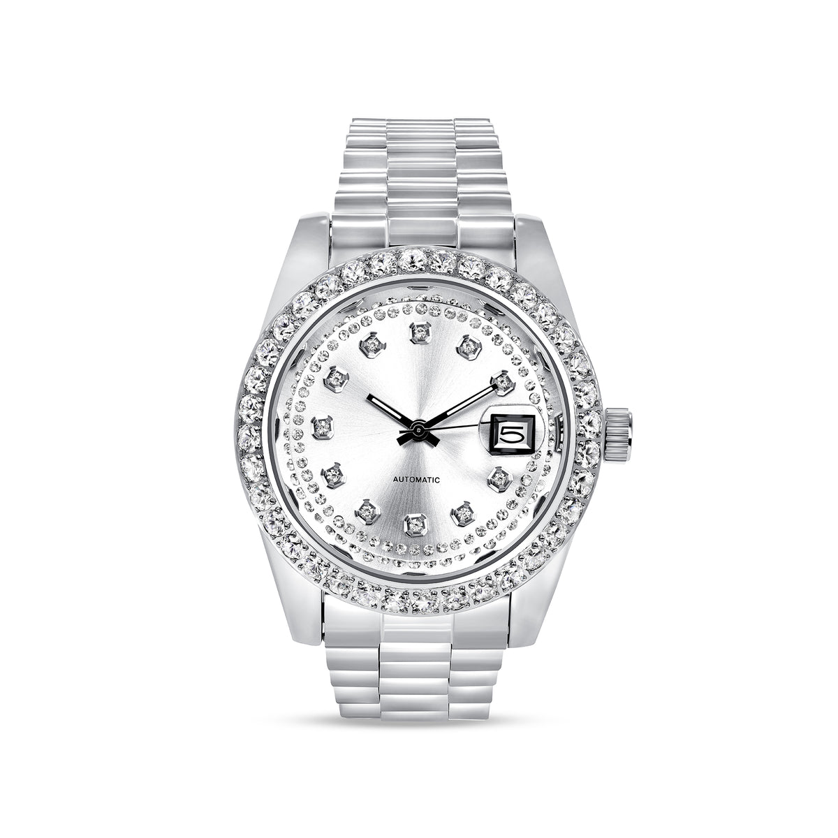 Gents Ice Culture White Zircon Stainless Automatic Designer Watch 