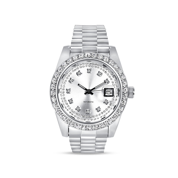 Gents Ice Culture White Zircon Stainless Automatic Designer Watch
