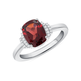 Ladies Cushion Garnet & Double Side Row Diamond Ring