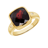 Ladies Bezel Cushion Garnet & Diamond Side Ring