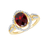 Ladies Oval Garnet & Curved Diamond Halo Ring