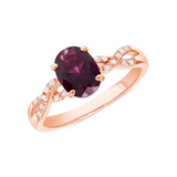 Ladies Oval Garnet & Crossing Diamond Side Ring