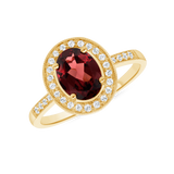 Ladies Oval Garnet & Diamond Halo Rope Effect Ring