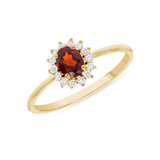 Ladies Oval Garnet & Floral Diamond Halo Ring