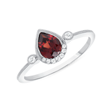Ladies Bezel Teardrop Garnet & Diamond Half Halo Ring
