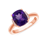 Ladies Cushion Amethyst Curved Diamond Row Sides Ring