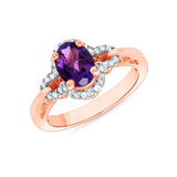 Ladies Oval Amethyst & Curved Diamond Split Halo Ring